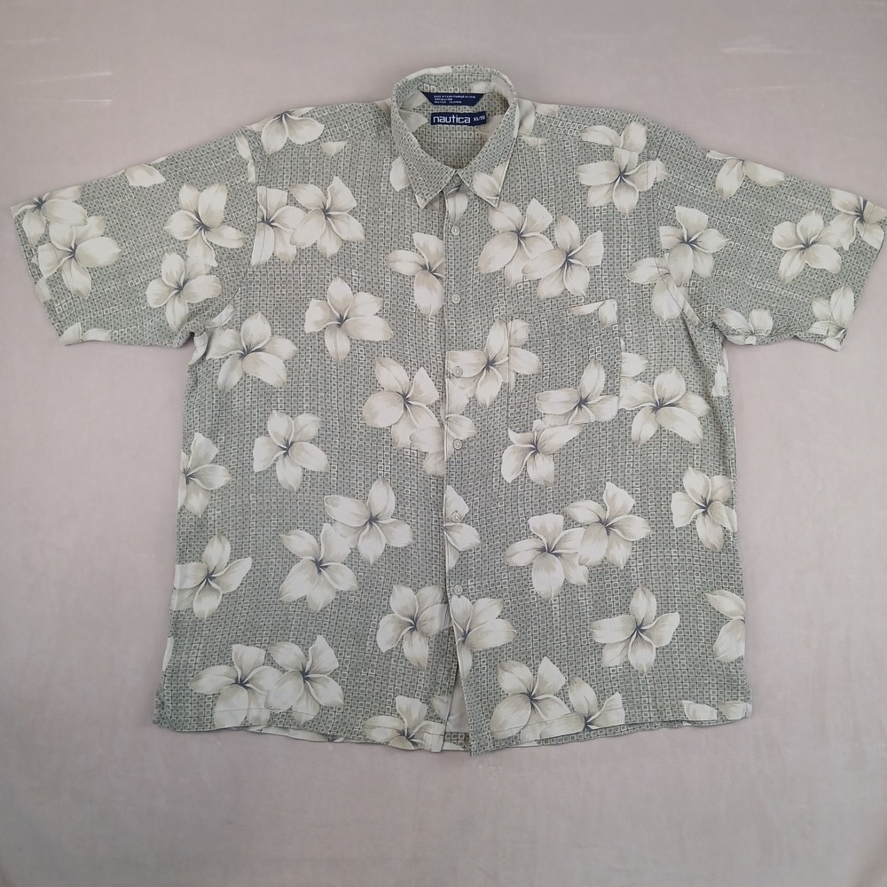 Vintage Nautica XL Mens Shirt Hawaiian Camp Floral 27x30 Oversized Drop Shoulder